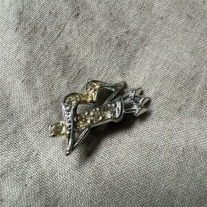 Vintage Silver-Tone Heart & Arrow Crystal Brooch - Yellow Crystal Accent